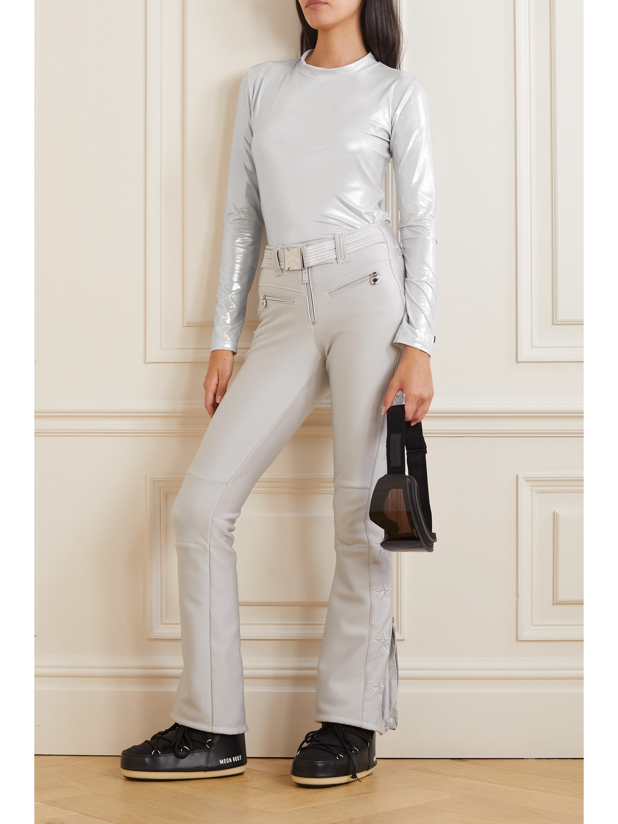 Jetset Khandro Metallic Stretch-jersey Ski Top In Silver