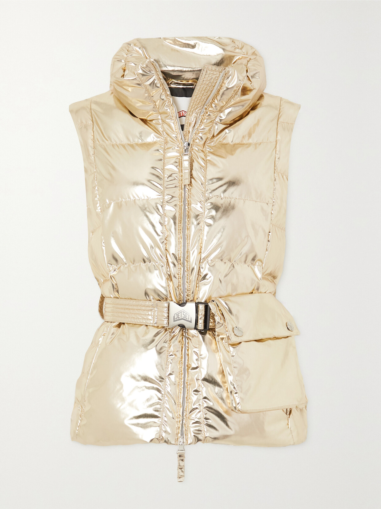 JETSET Gardena Belted Quilted Padded Metallic Ski Vest - Gold