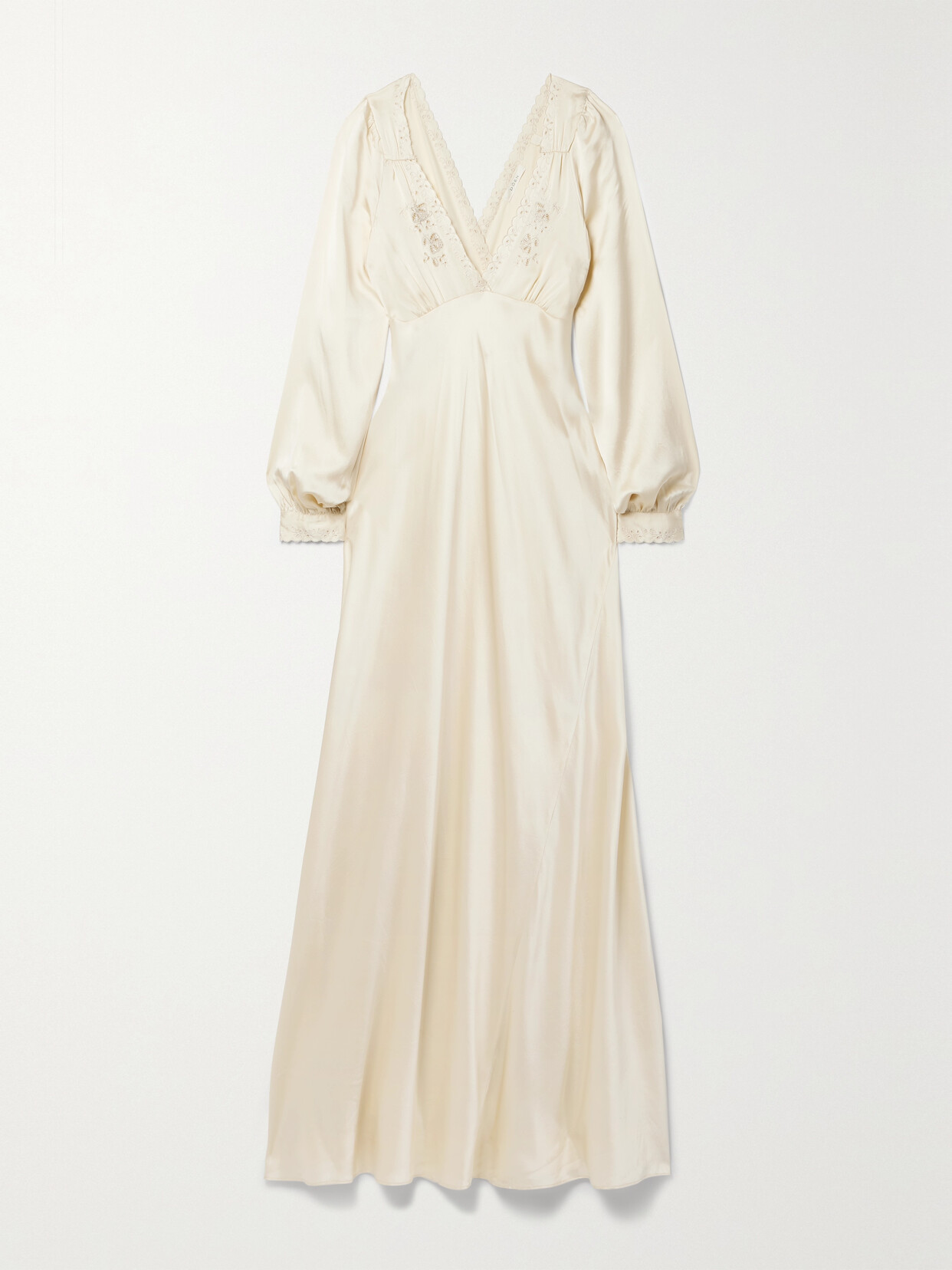 Doen Fiora Broderie Anglaise-trimmed Silk-satin Maxi Dress In Cream