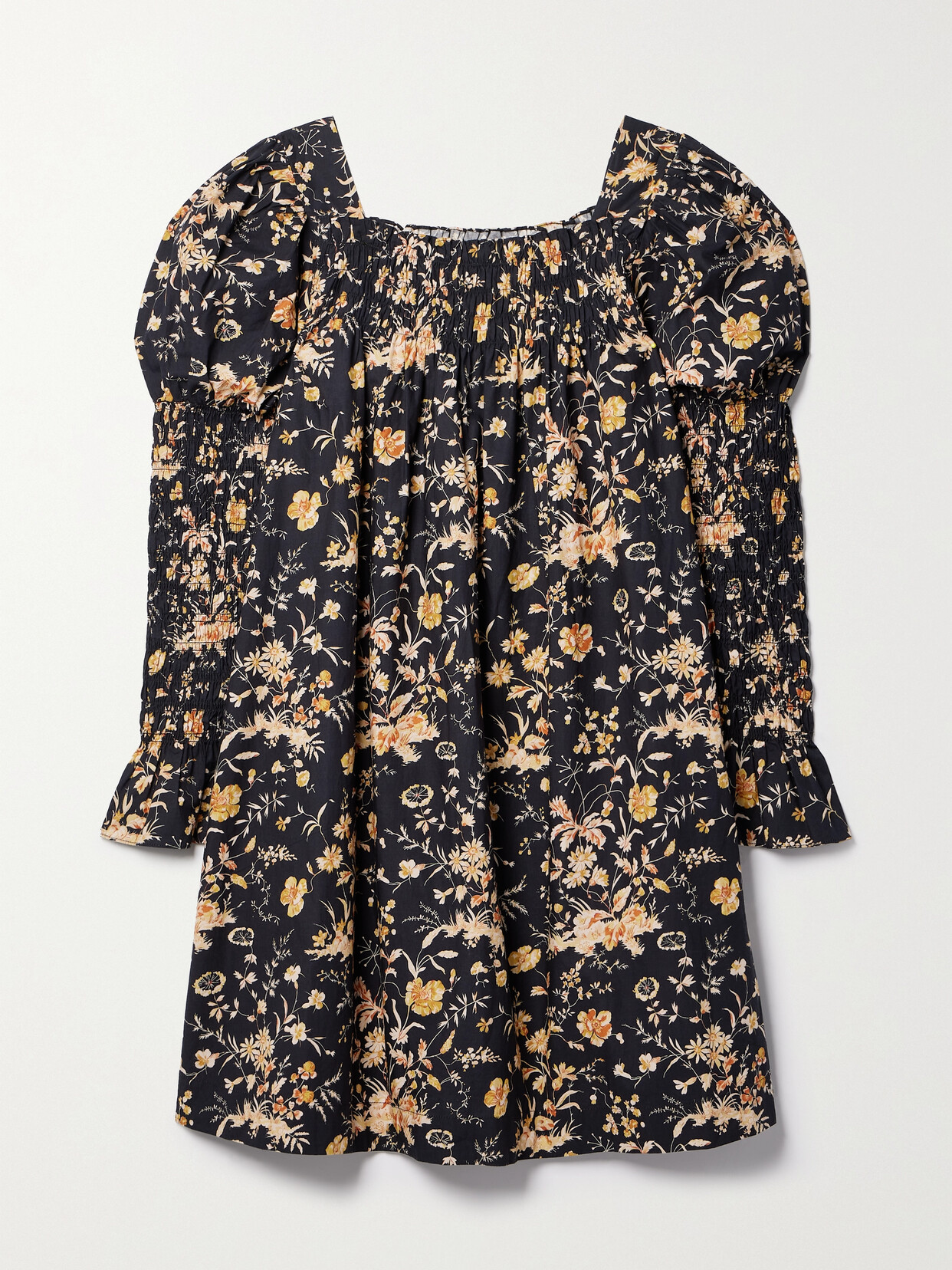 DÔEN - + Net Sustain Sabia Shirred Floral-print Organic Cotton-poplin Mini Dress - Blue