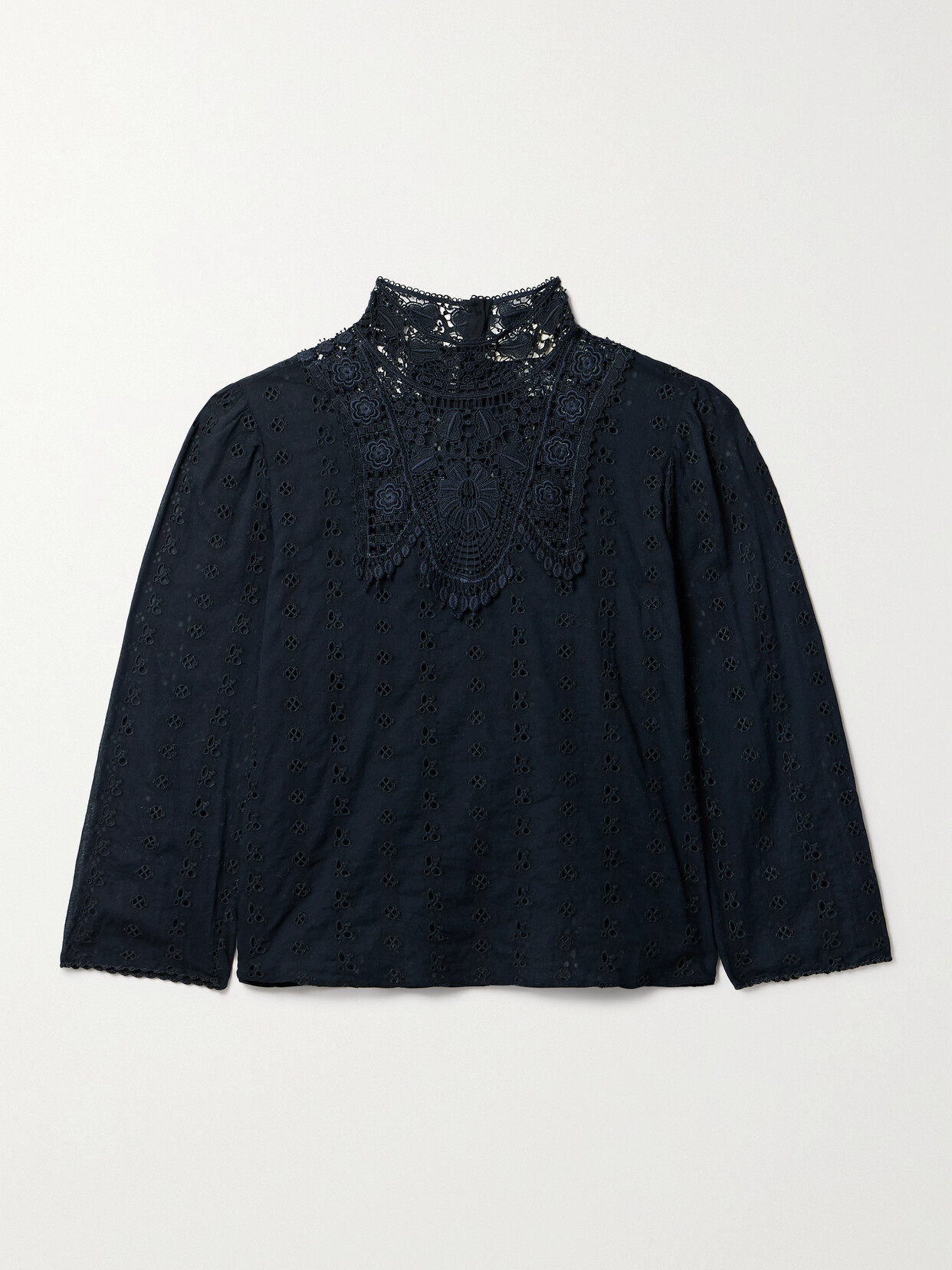 DÔEN - Essie Guipure Lace-trimmed Broderie Anglaise Organic Cotton-voile Blouse - Blue