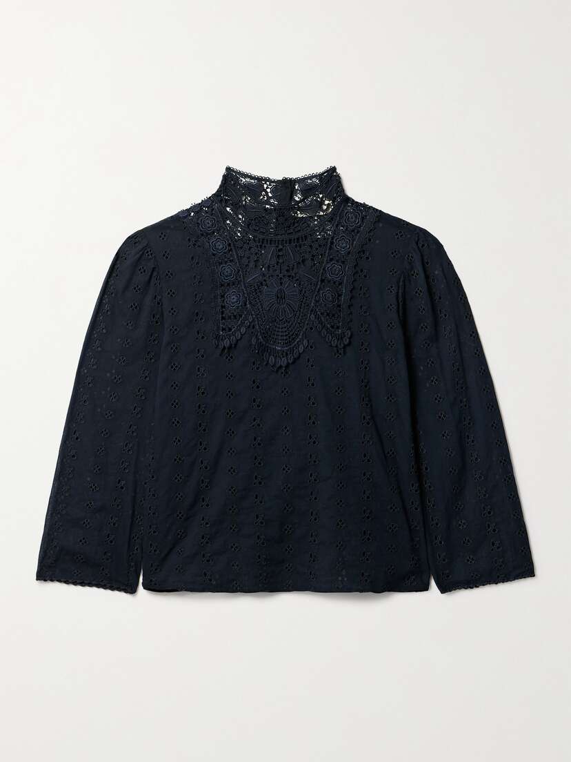 DÔEN + Net Sustain Essie Guipure Lace-trimmed Broderie Anglaise Organic Cotton-voile Blouse