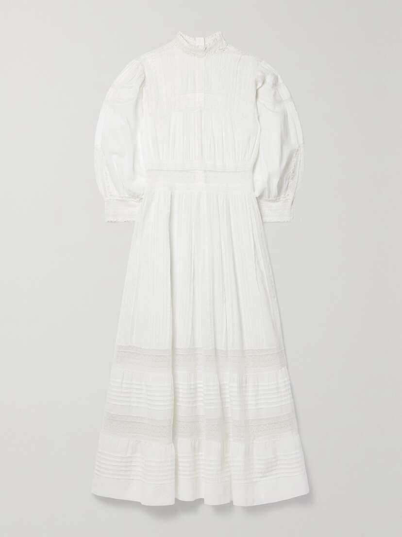DÔEN + Net Sustain Magnolia Lace-trimmed Pintucked Organic Cotton-voile Midi Dress - xx large