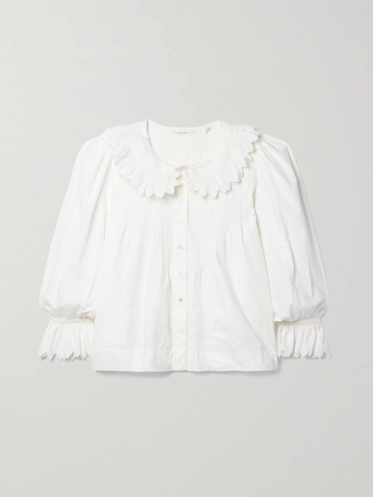 DÔEN - + Net Sustain Hickory Ruffled Pintucked Embroidered Organic Cotton-poplin Blouse - Off-white