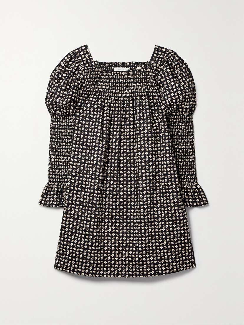 DÔEN + Net Sustain Sabia Shirred Floral-print Organic Cotton-poplin Mini Dress - xx large