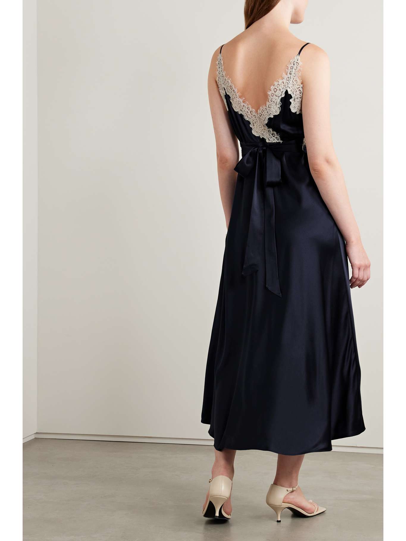 DÔEN Obelia corded lace-trimmed silk-satin midi dress | NET-A-PORTER