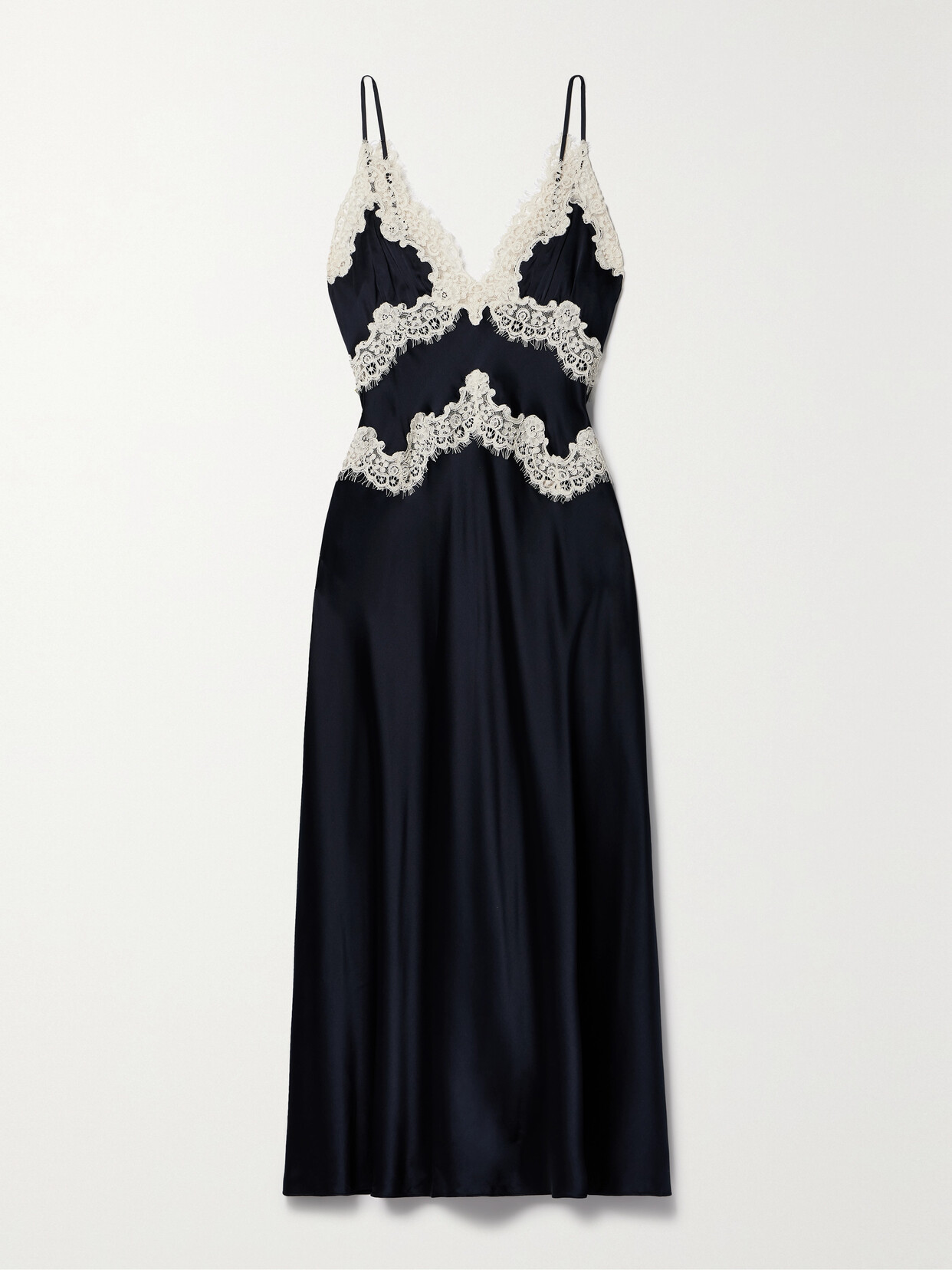 Doen Obelia Corded Lace-trimmed Silk-satin Midi Dress In Blue