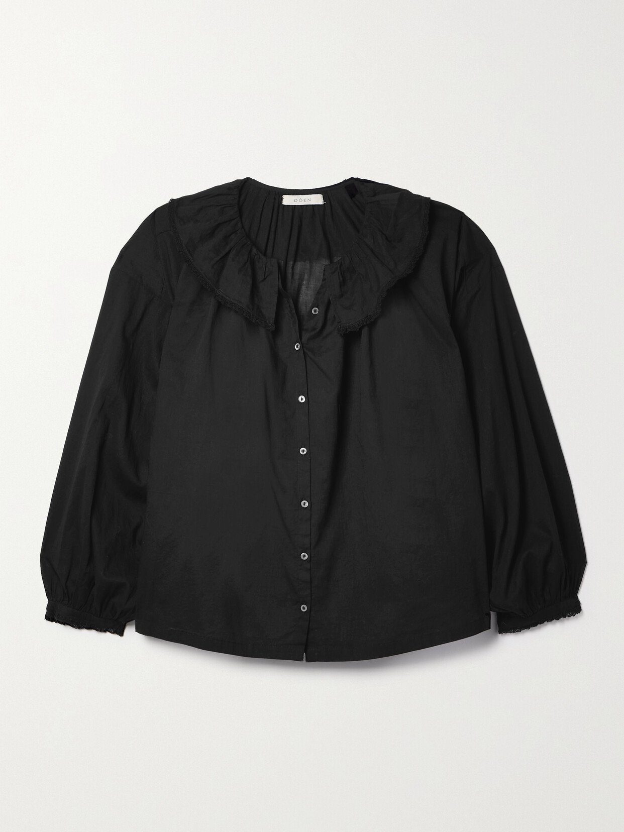 DÔEN + Net Sustain Jana Ruffled Crochet-trimmed Organic Cotton-voile Blouse - Black