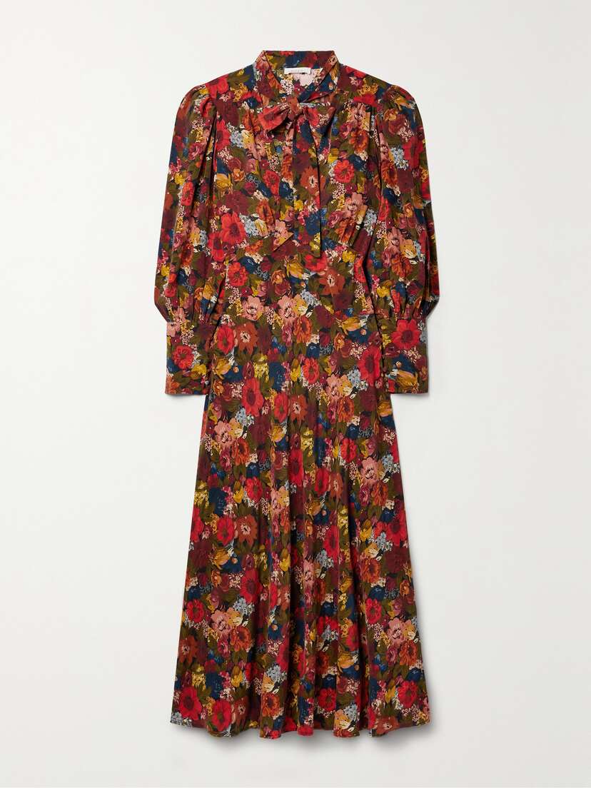 DÔEN Blossom Pussy-bow Floral-print Silk-crepe Maxi Dress - x large