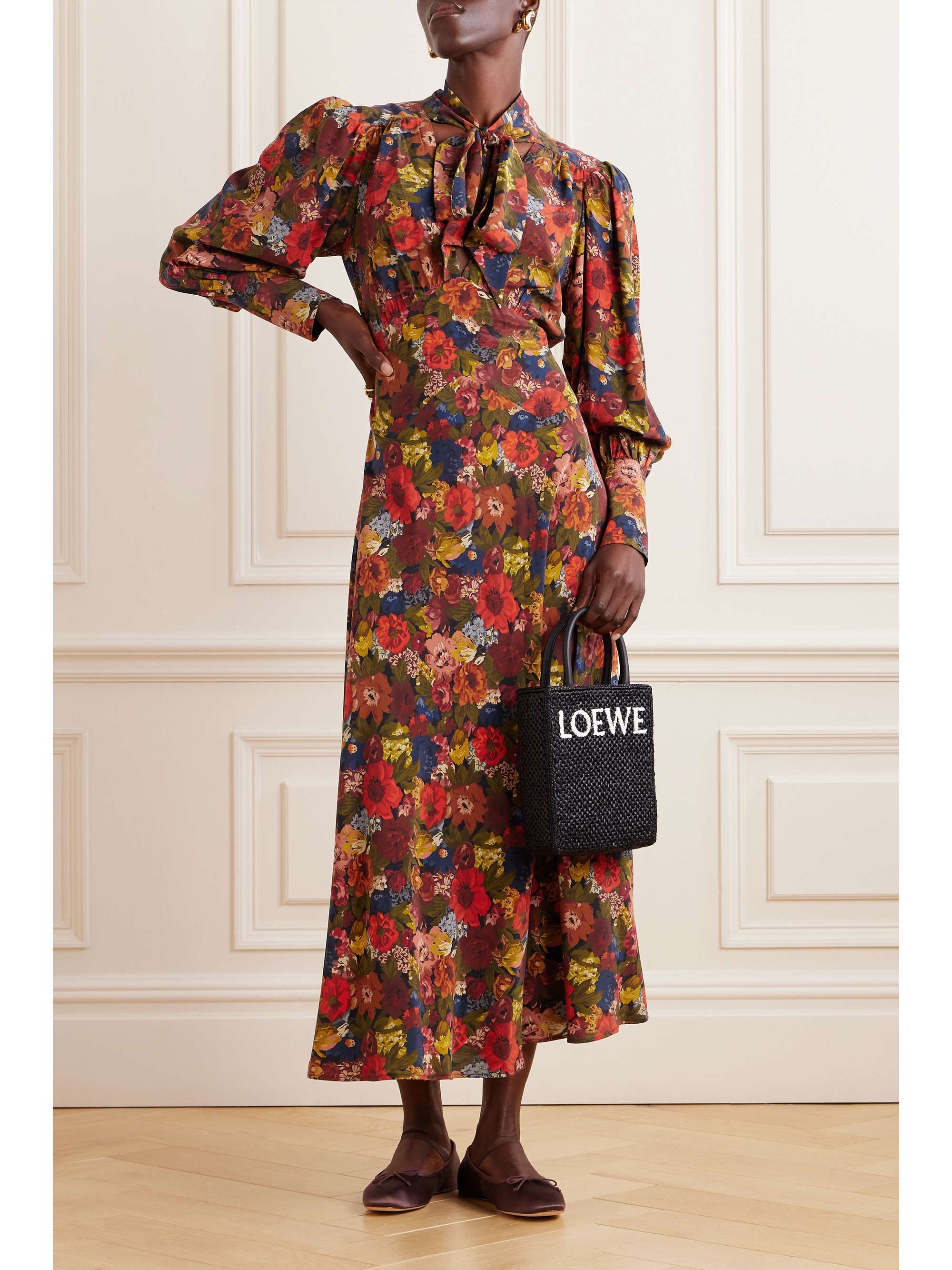 DÔEN Blossom pussy-bow floral-print silk-crepe maxi dress | NET-A-PORTER