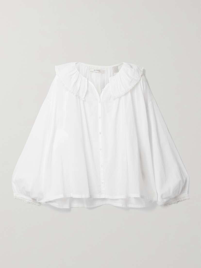 DÔEN + Net Sustain Jana Ruffled Crochet-trimmed Organic Cotton-voile Blouse - xx large