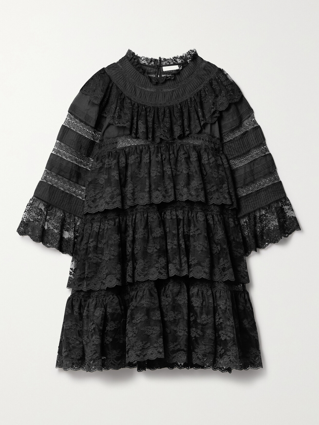 Doen Oralie Tiered Ramie And Lace Mini Dress In Black