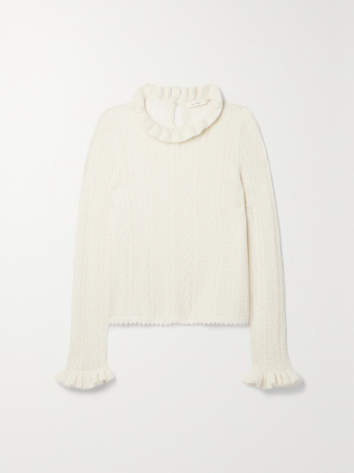 Doen Eliana Ruffled Pointelle-knit Alpaca-blend Jumper In White