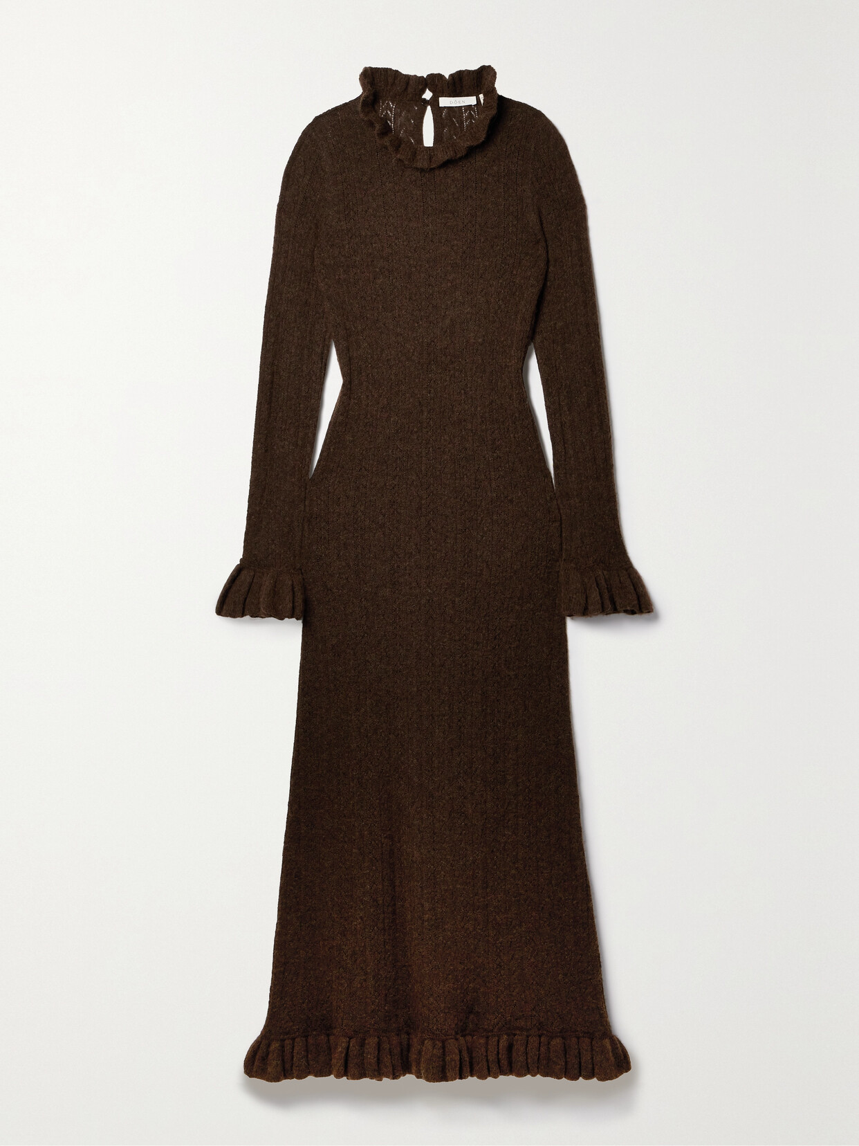 DÔEN - Estella Ruffled Pointelle-knit Alpaca-blend Midi Dress - Brown