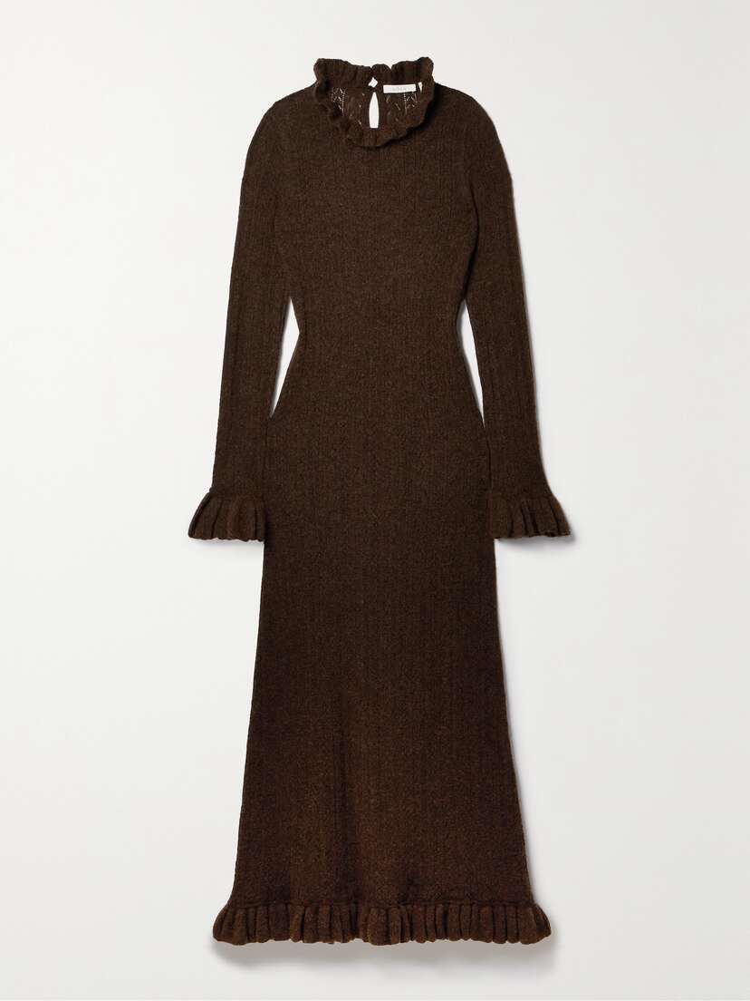 DÔEN Estella Ruffled Pointelle-knit Alpaca-blend Midi Dress - x large