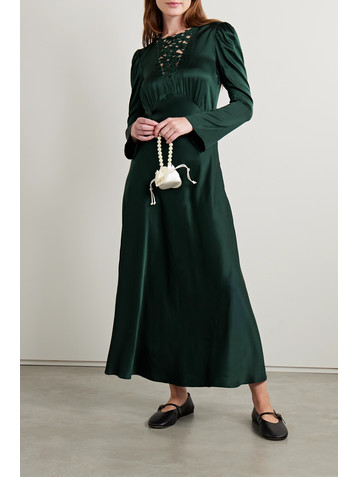 Dôen Melinda embroidered silk-satin midi dress