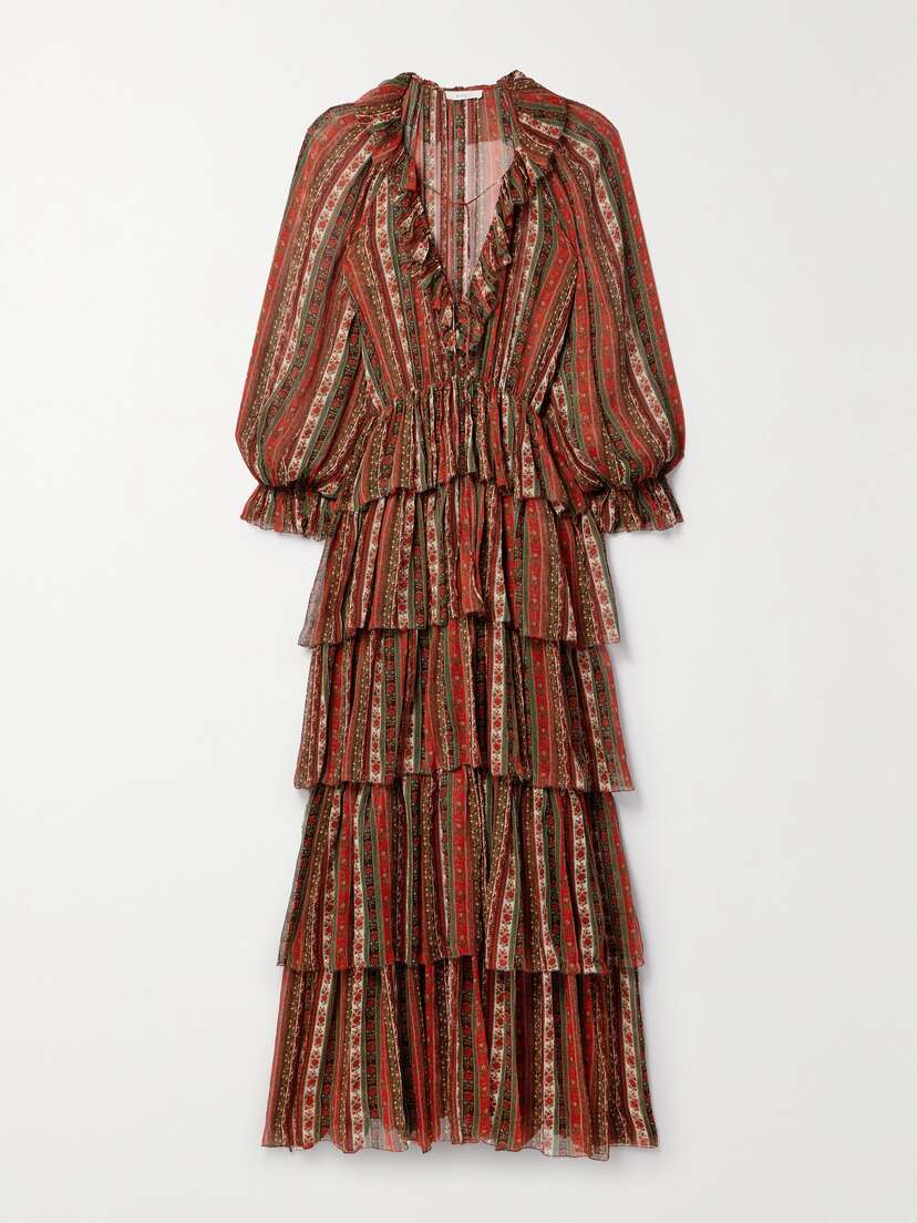 DÔEN Marlanna Ruffled Tiered Printed Silk-crepon Maxi Dress