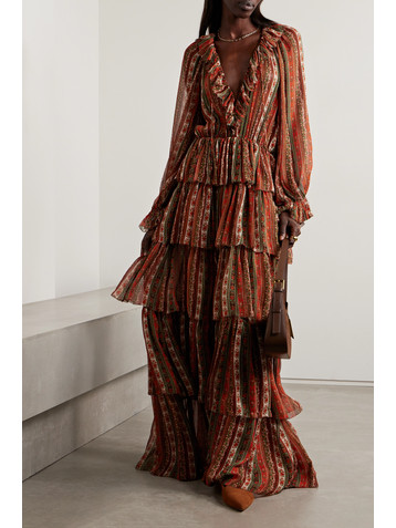 Dôen Marlanna ruffled tiered printed silk-crepon maxi dress