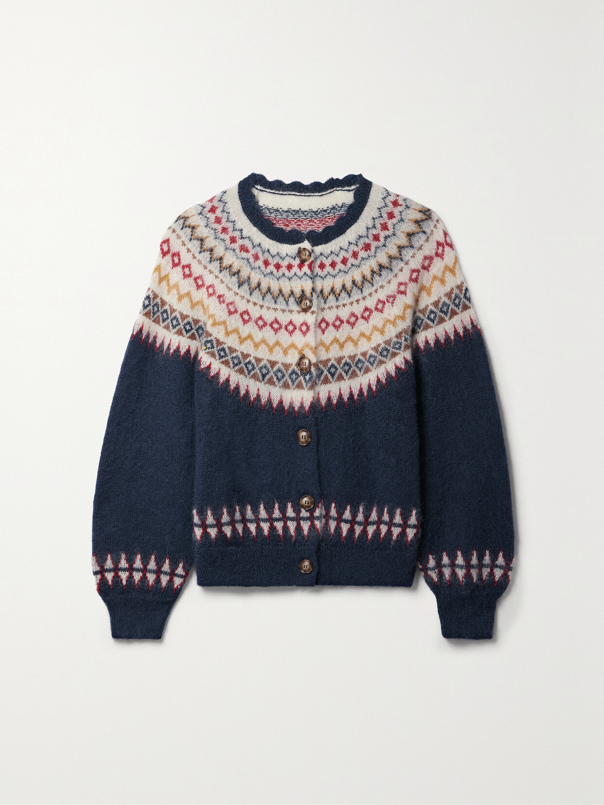 DÔEN - Amble Fair Isle Knitted Cardigan - Blue