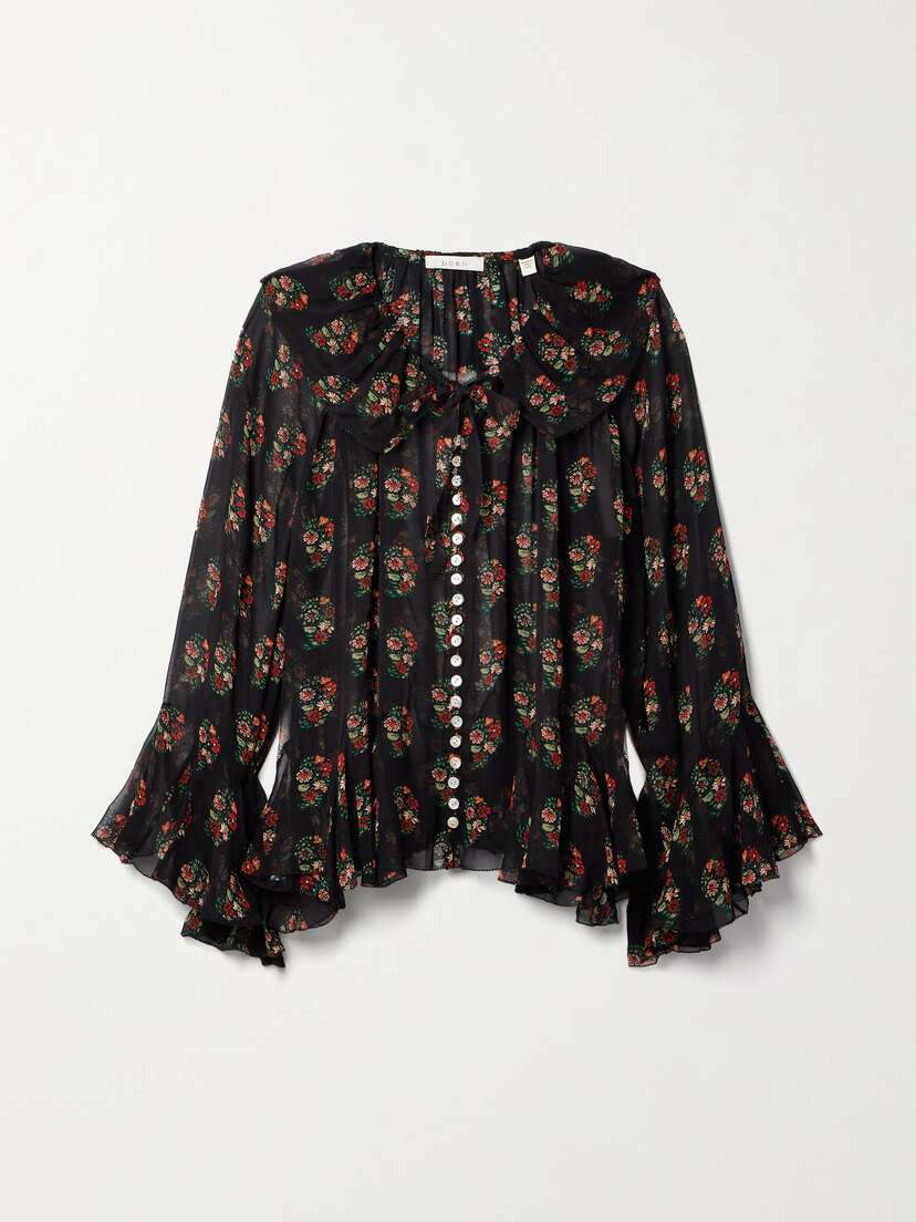 DÔEN Kahira Ruffled Floral-print Silk-georgette Blouse