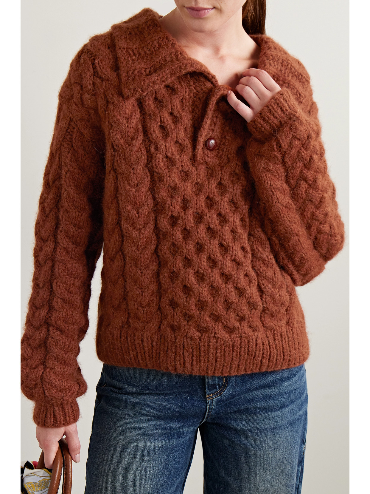 Shop Doen Nuage Cable-knit Alpaca And Merino Wool-blend Sweater In Brown