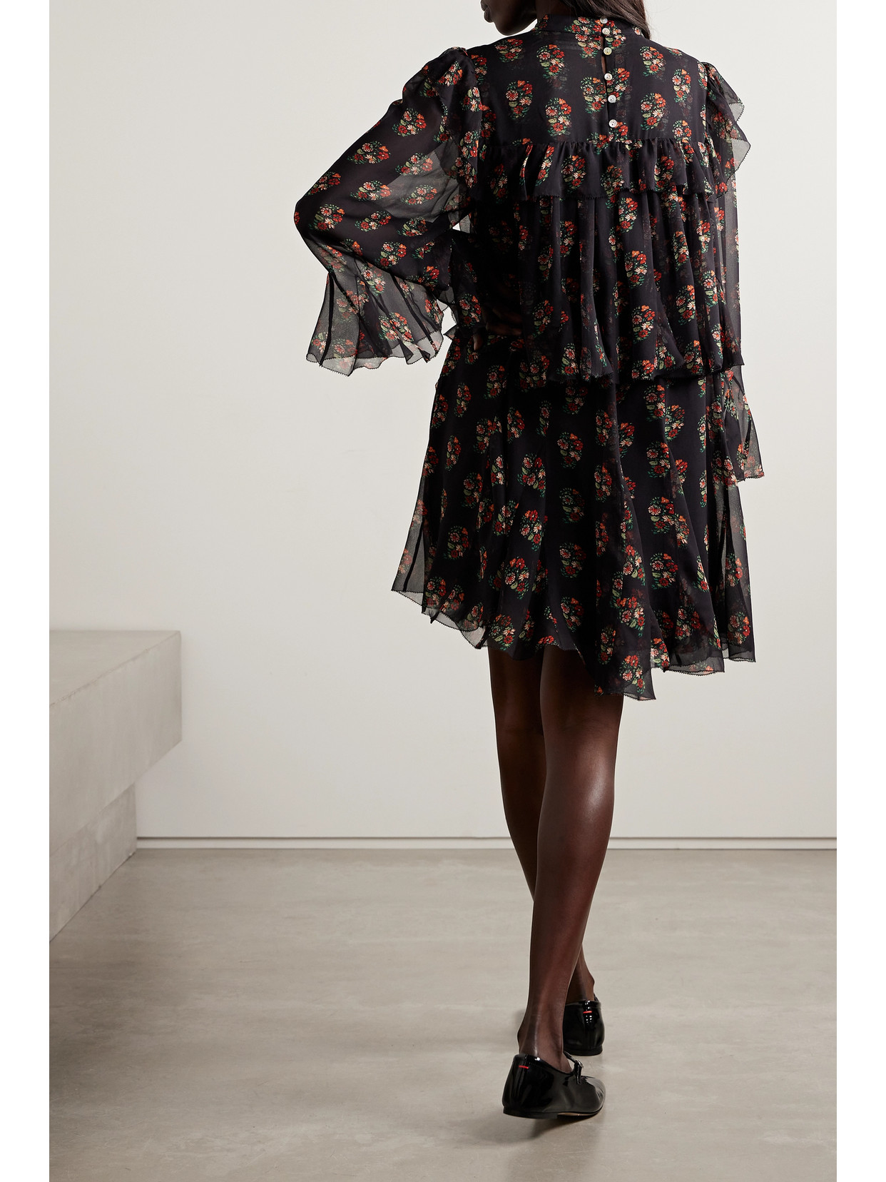 DOEN ALETTE RUFFLED TIERED FLORAL-PRINT SILK-GEORGETTE MINI DRESS