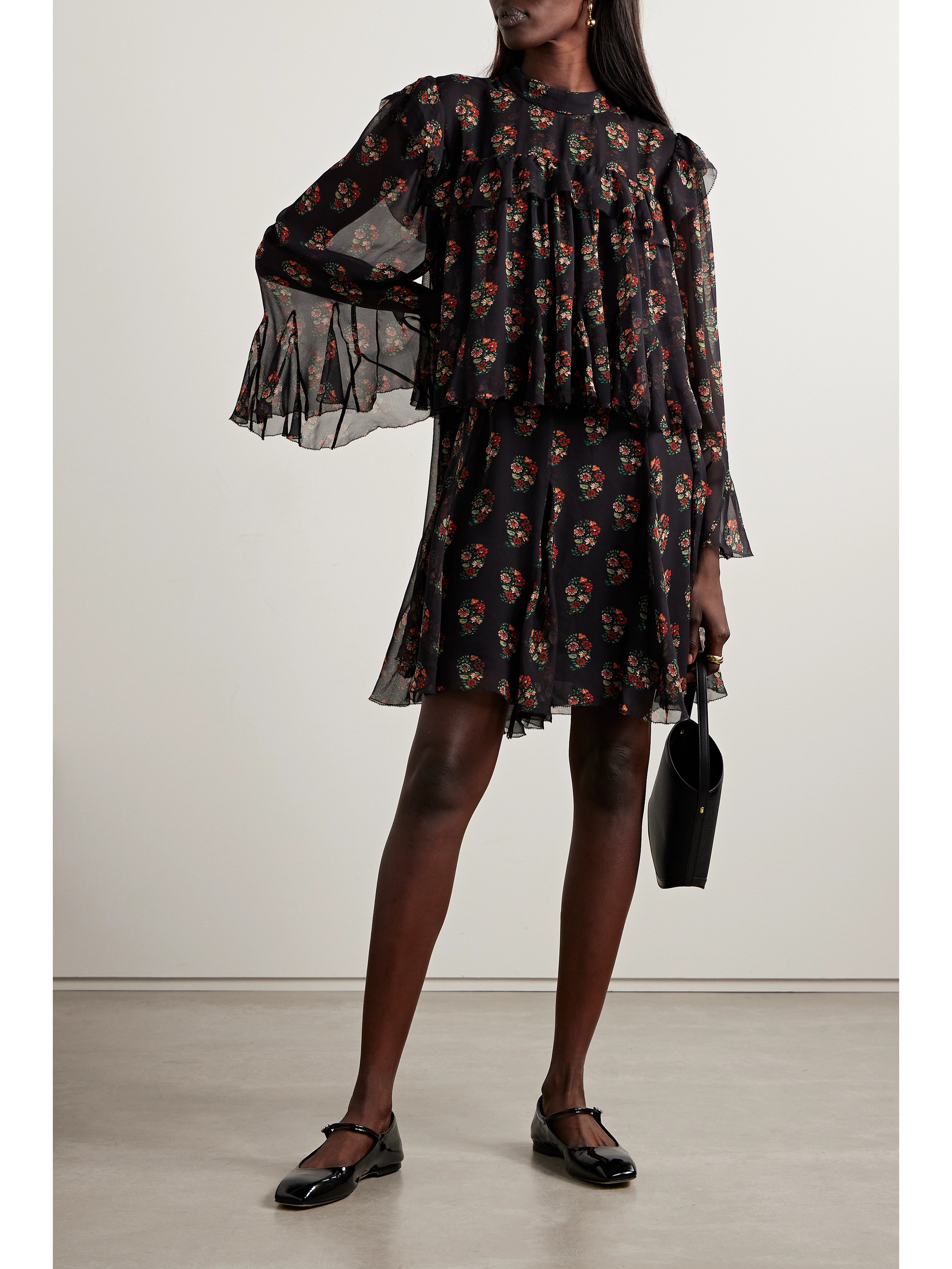 Dôen Alette ruffled tiered floral-print silk-georgette mini dress