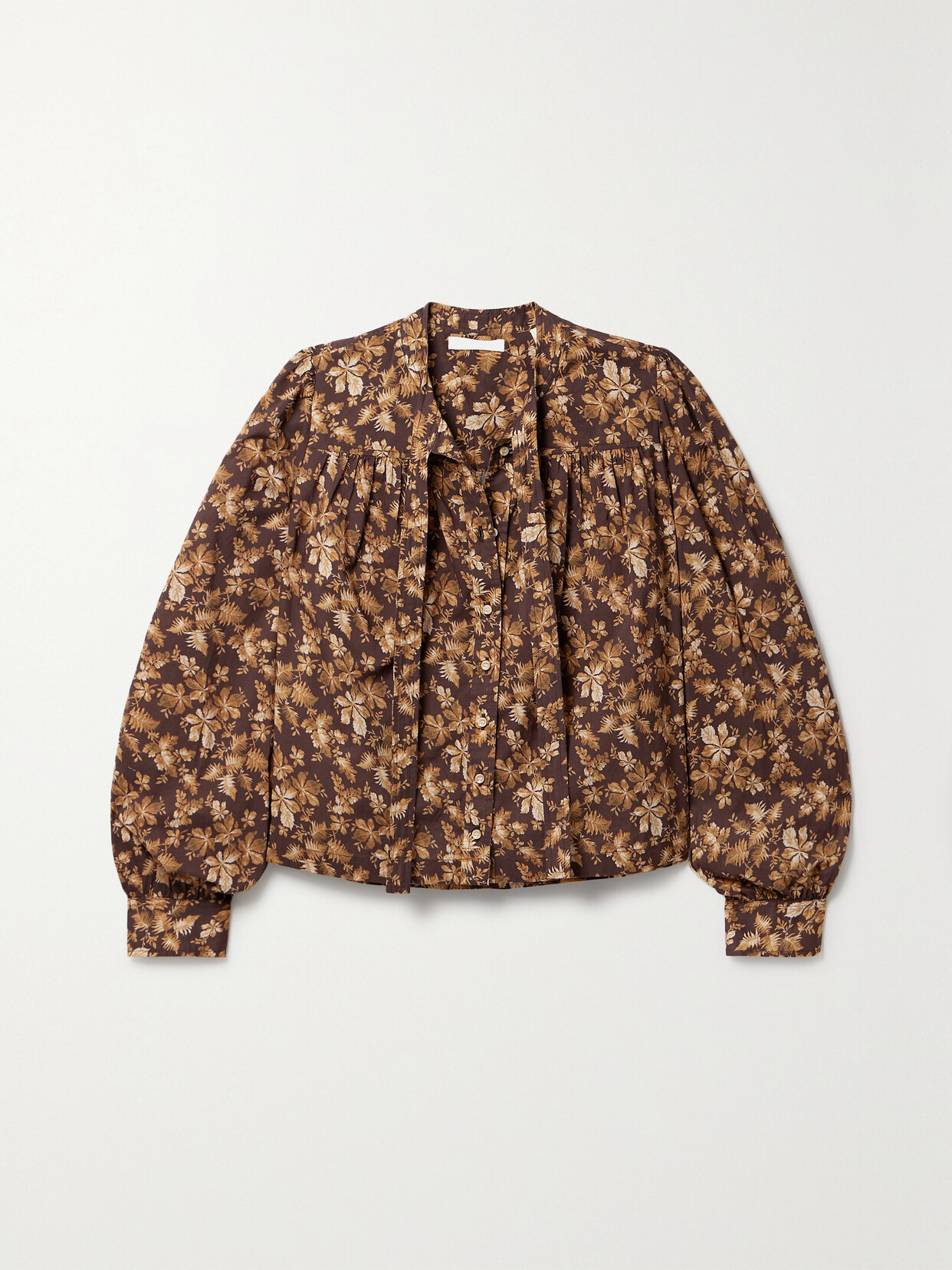 Doen + Net Sustain Norma Pussy-bow Floral-print Cotton-poplin Blouse In Brown