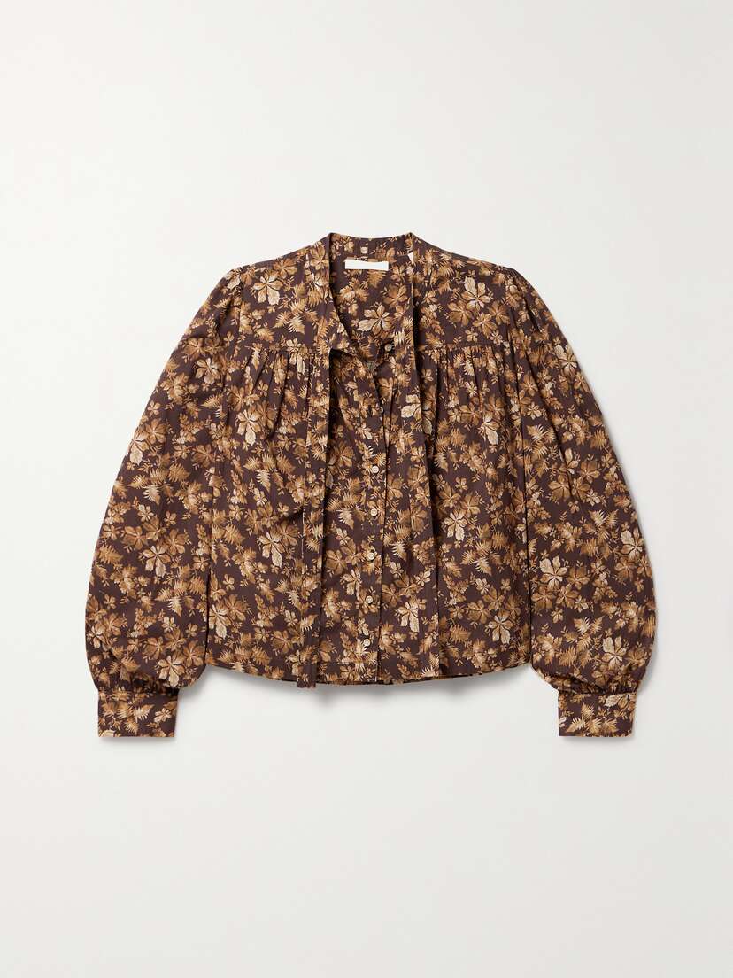 DÔEN + Net Sustain Norma Pussy-bow Floral-print Cotton-poplin Blouse