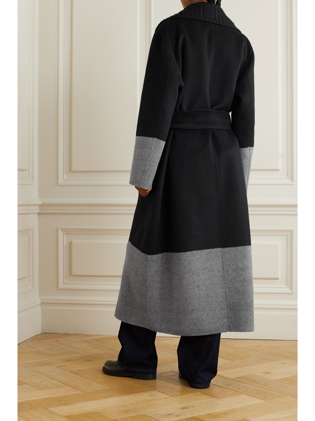 Joseph Merton Belted Double-breasted Two-tone Wool Coat In Black