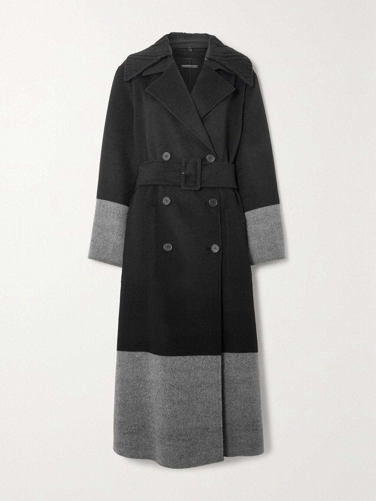 Joseph Merton Belted Double-breasted Two-tone Wool Coat In Black