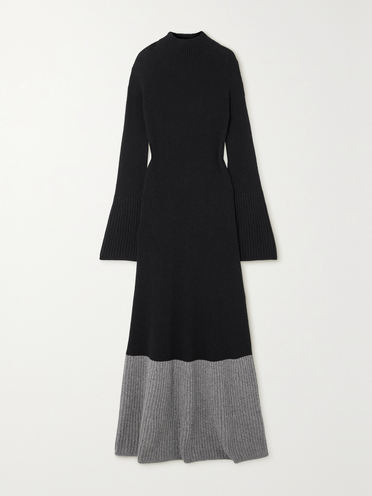 Joseph Colour-block Ribbed Wool And Cashmere-blend Maxi Dress In Black