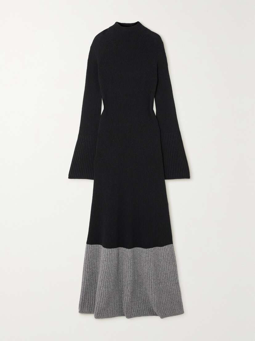 Joseph Color-block Ribbed Wool And Cashmere-blend Maxi Dress - x large