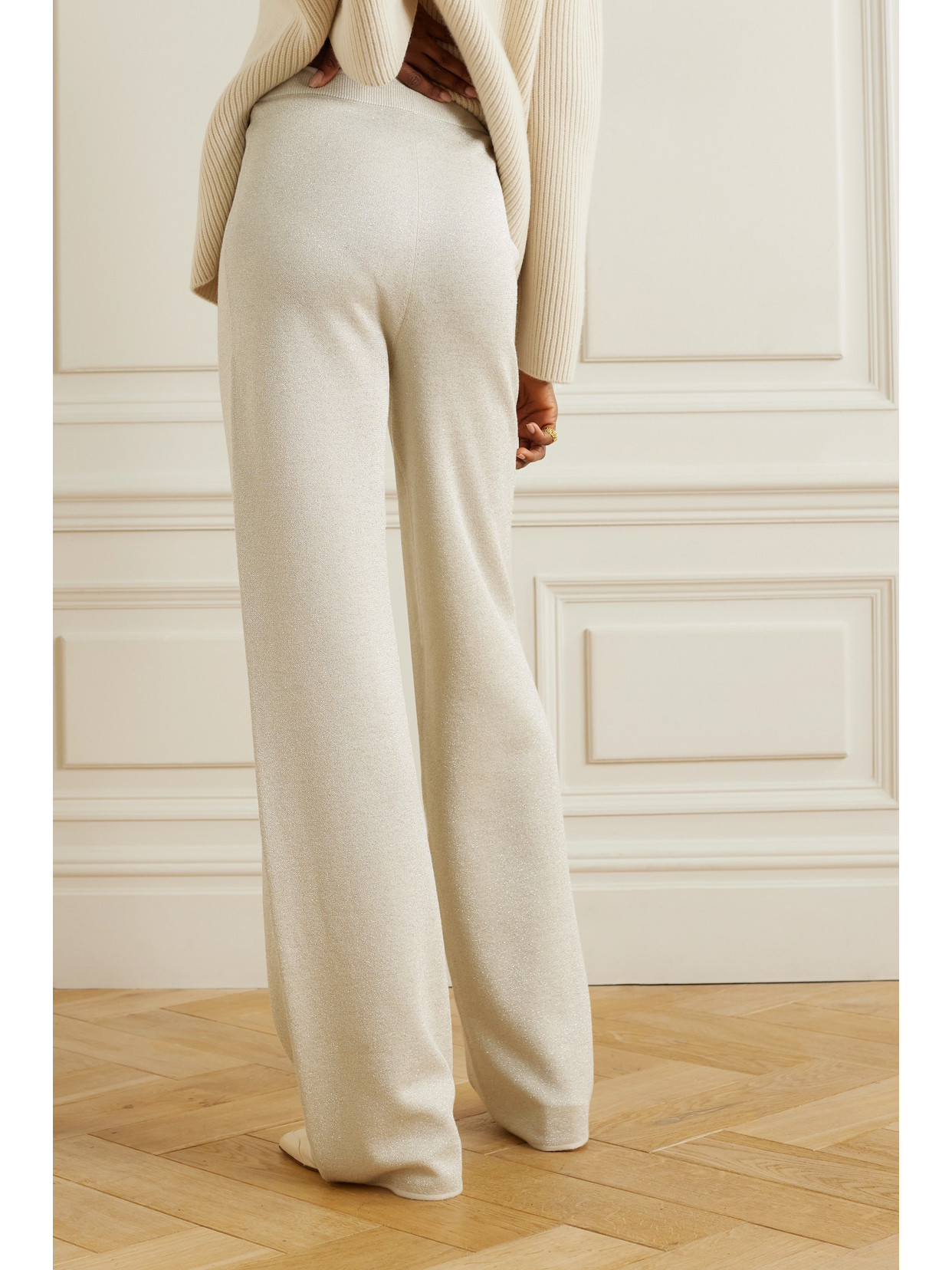 Joseph Metallic Merino Wool-blend Straight-leg Pants In Ivory