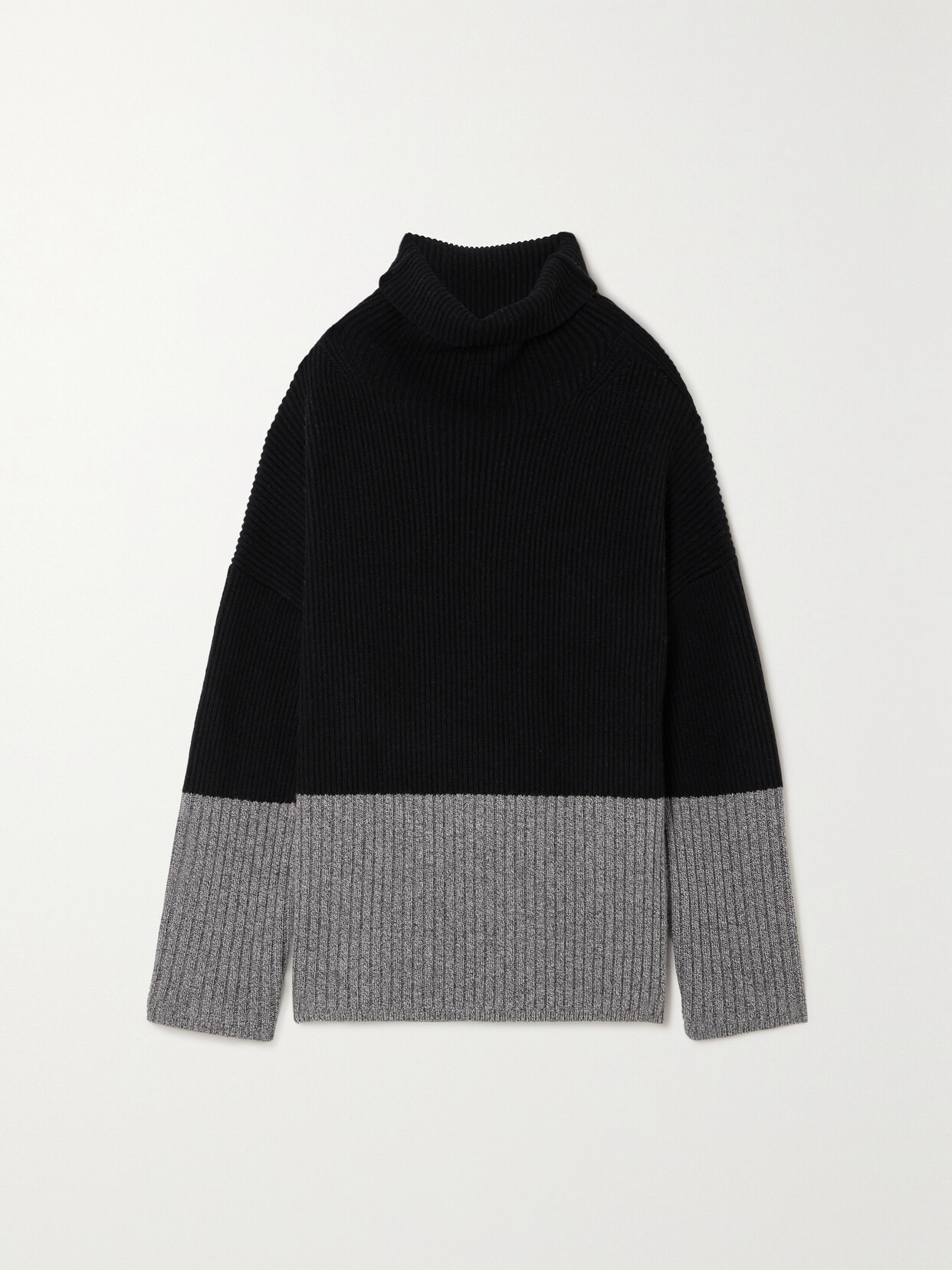 Joseph Two-tone Ribbed Wool And Cashmere-blend Turtleneck Sweater - Black