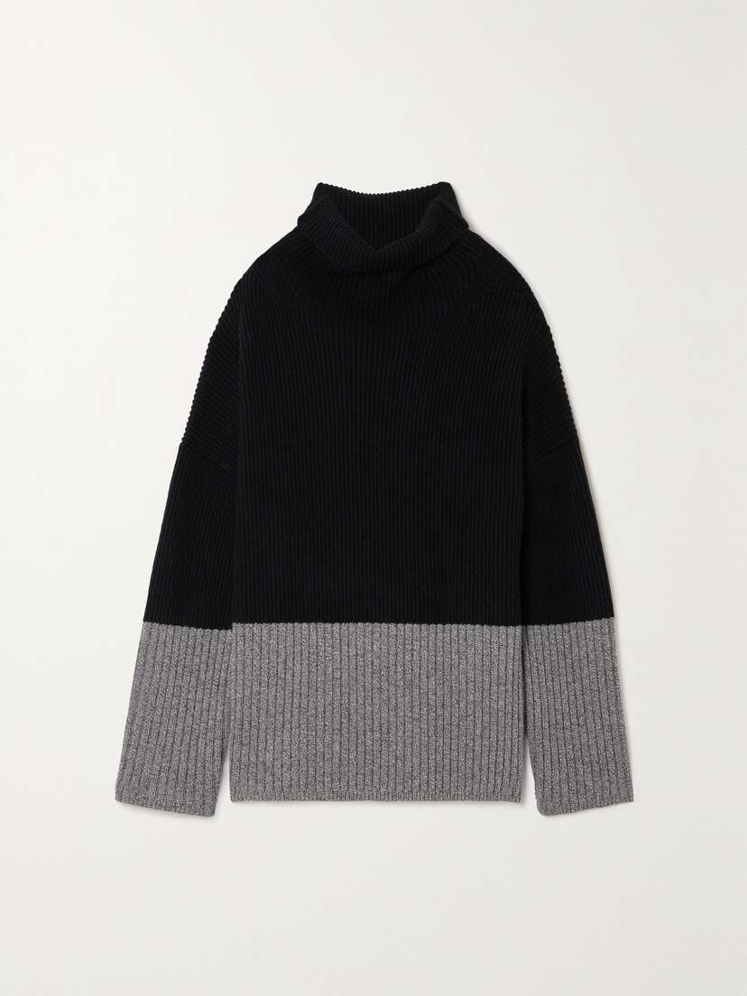 Joseph Two-tone Ribbed Wool And Cashmere-blend Turtleneck Sweater - x large