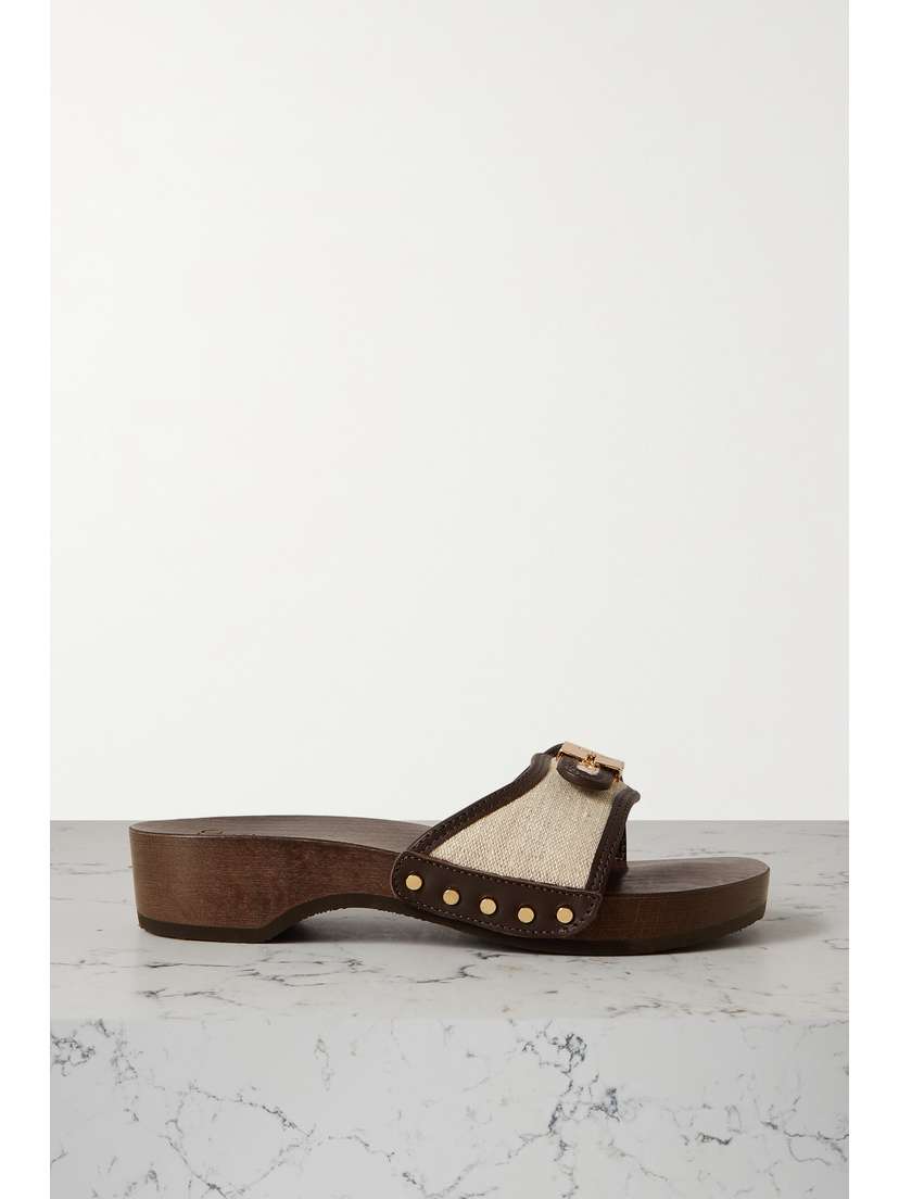 Scholl + Issimo Pescura Buckled Leather-trimmed Canvas Clogs