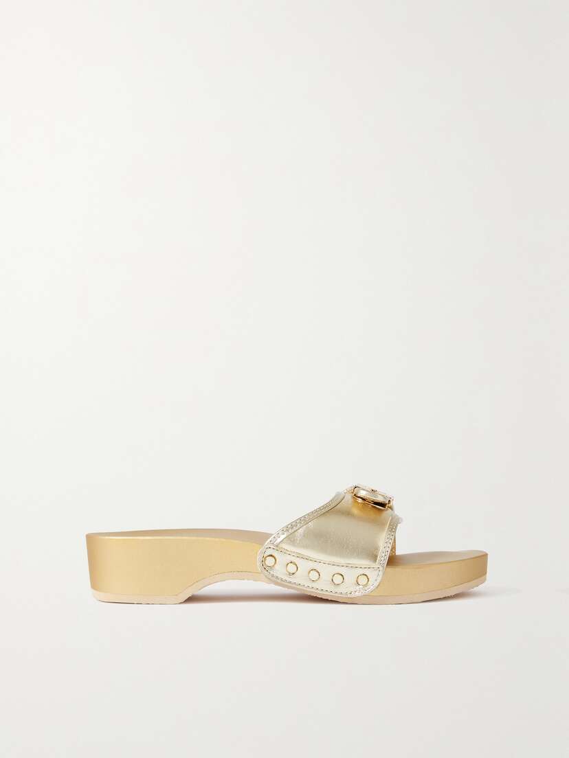 Scholl + Issimo Pescura Buckled Metallic Leather Clogs