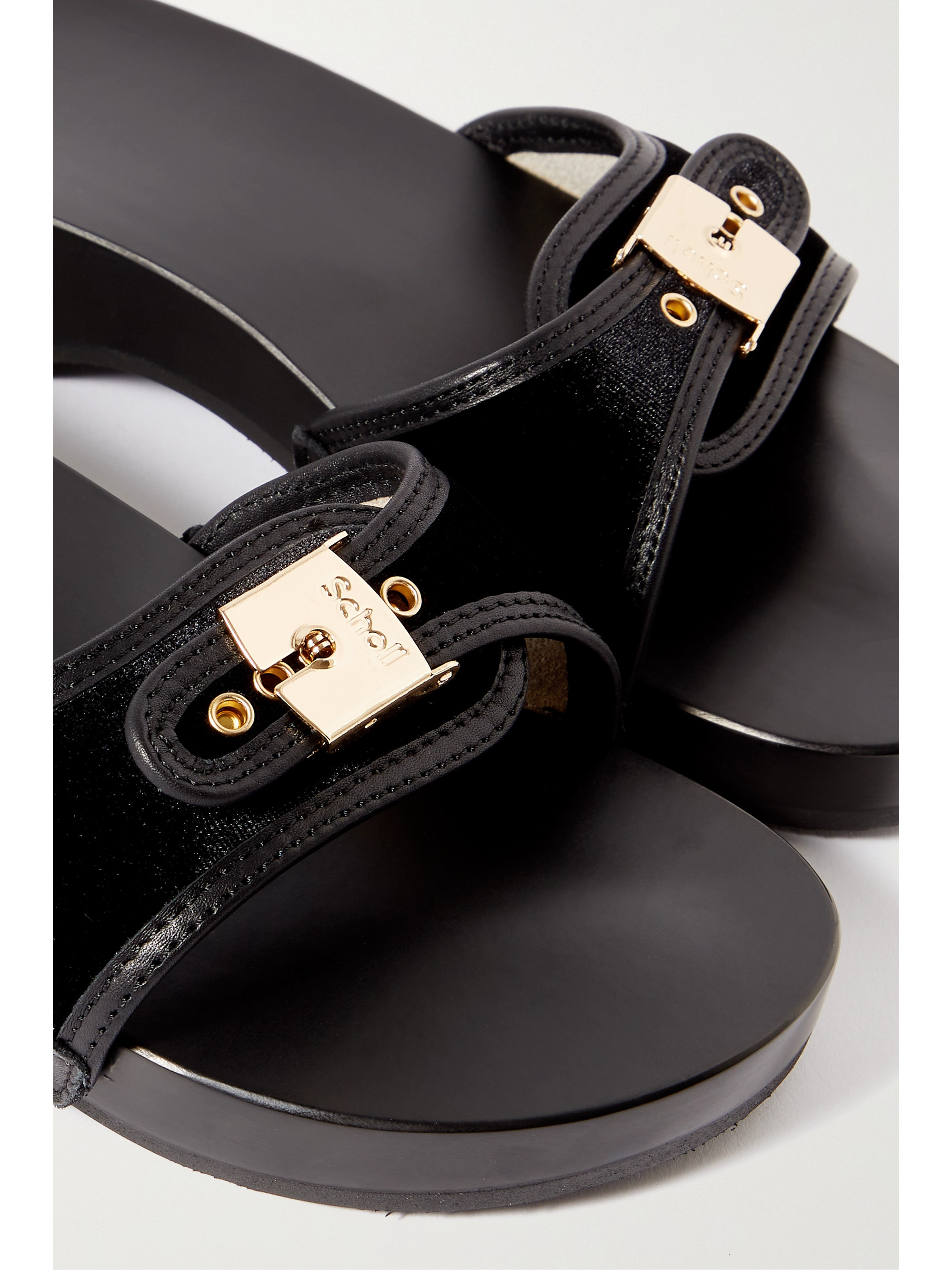 SCHOLL + ISSIMO Pescura buckled leather-trimmed velvet clogs thumbnail