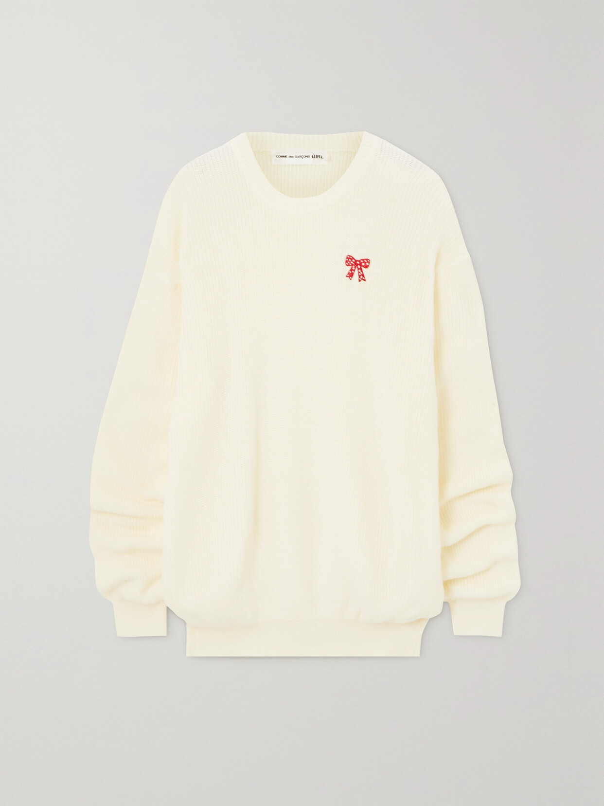 Shop Comme Des Garcons Girl Oversized Embroidered Knitted Sweater In Off-white