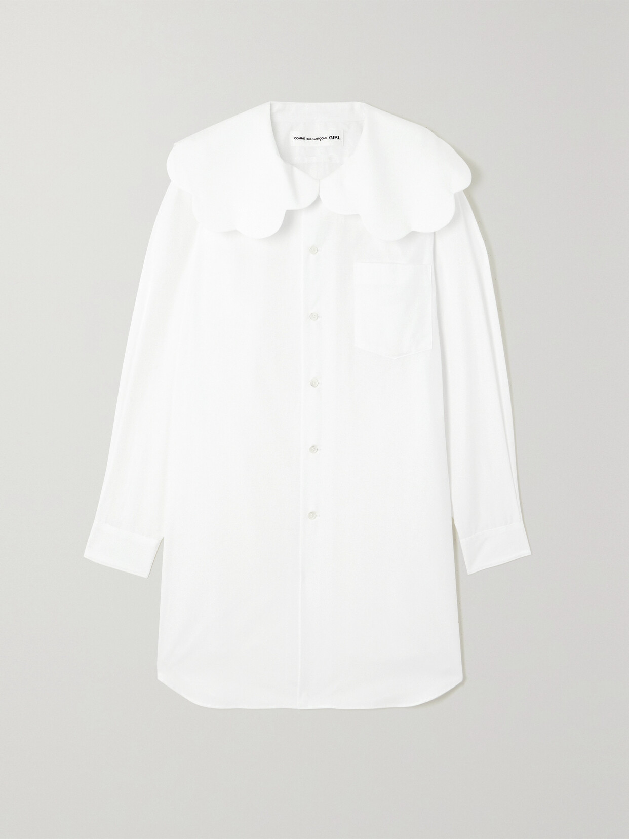 Shop Comme Des Garcons Girl Scalloped Cotton-poplin Mini Shirt Dress In White