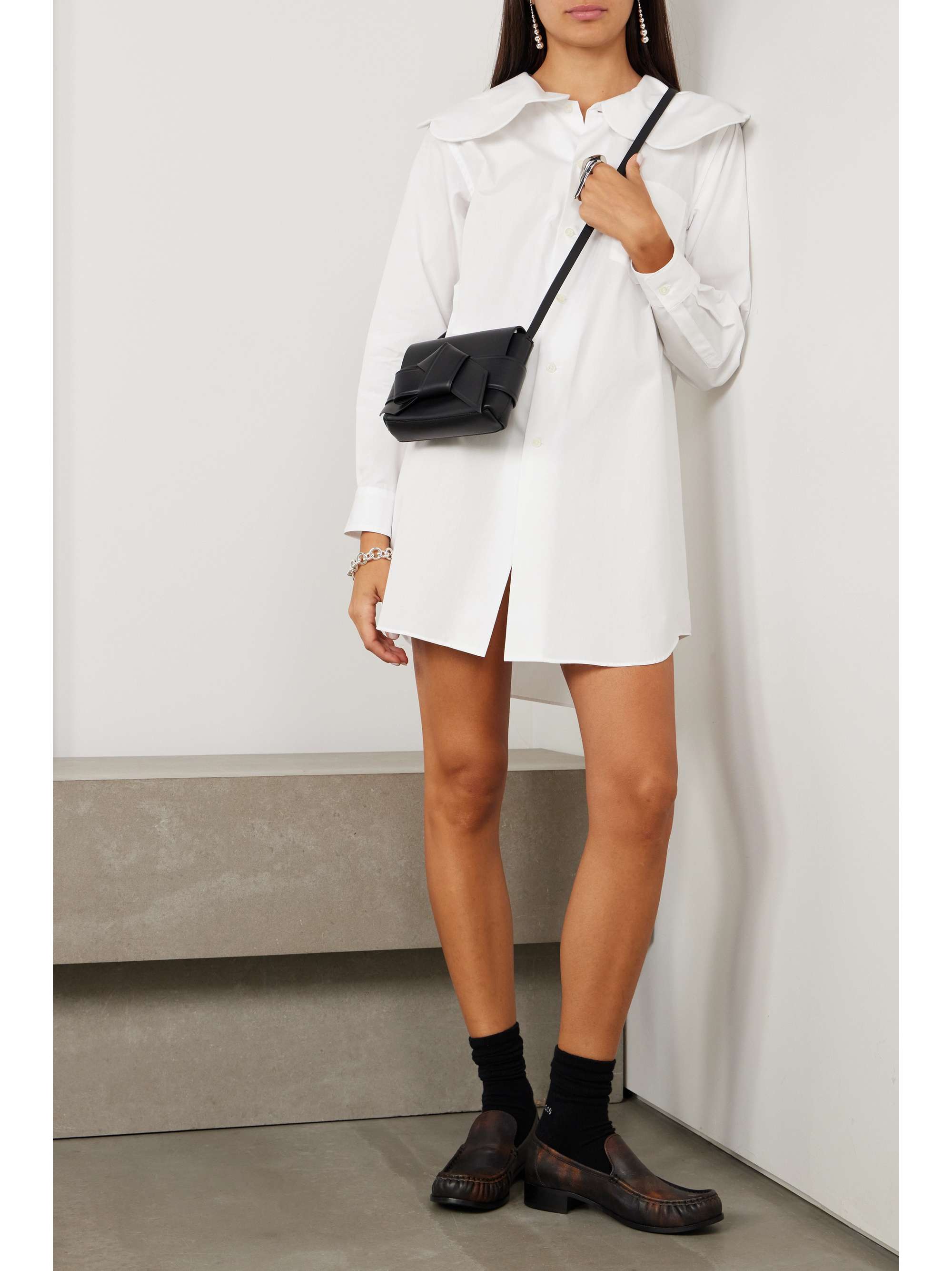 COMME DES GARÇONS GIRL Scalloped cotton-poplin mini shirt dress