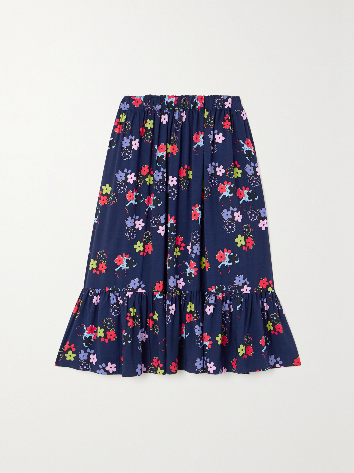 Comme des Garçons GIRL - Pleated Tiered Floral-print Satin Midi Skirt - Blue