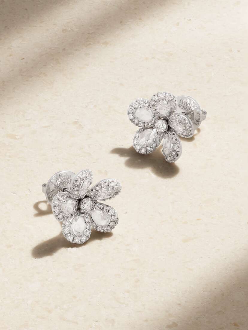 David Morris Miss Daisy 18-karat White Gold Diamond Earrings