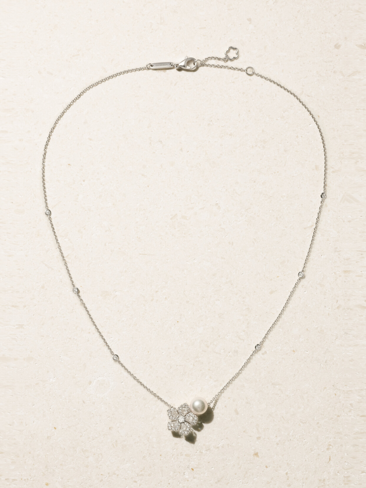 David Morris Miss Daisy 18-karat White Gold, Pearl And Diamond Necklace