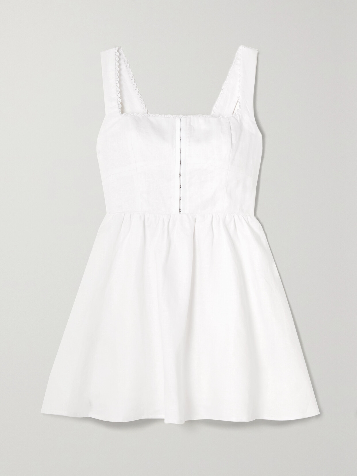 REFORMATION Sheri Scalloped Lace-trimmed Linen-canvas Mini Dress