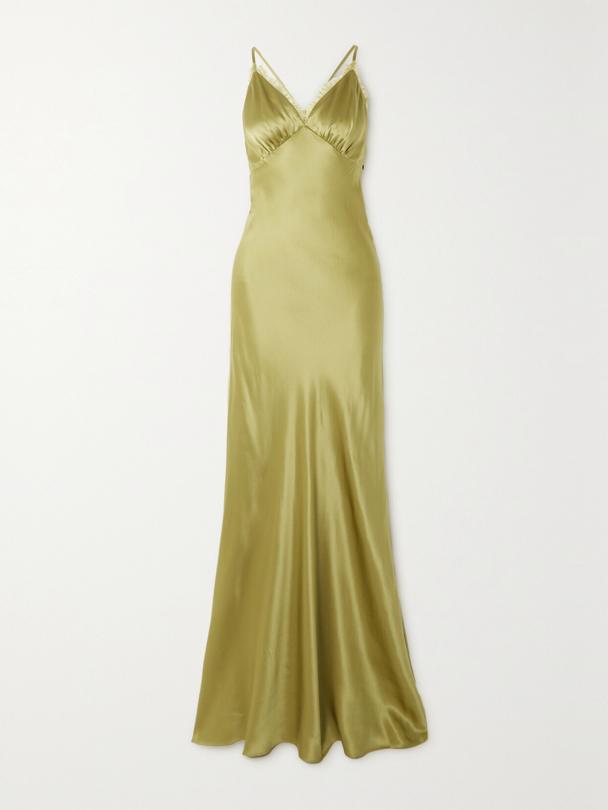 Reformation Maysen Lace-trimmed Silk-charmeuse Maxi Dress - Green