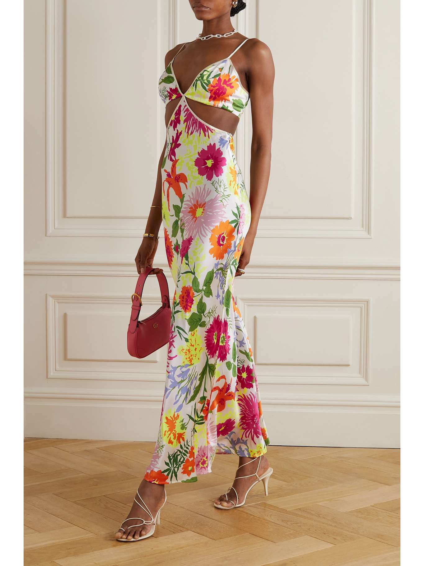 REFORMATION Poppies cutout floralprint silkcharmeuse maxi dress NET