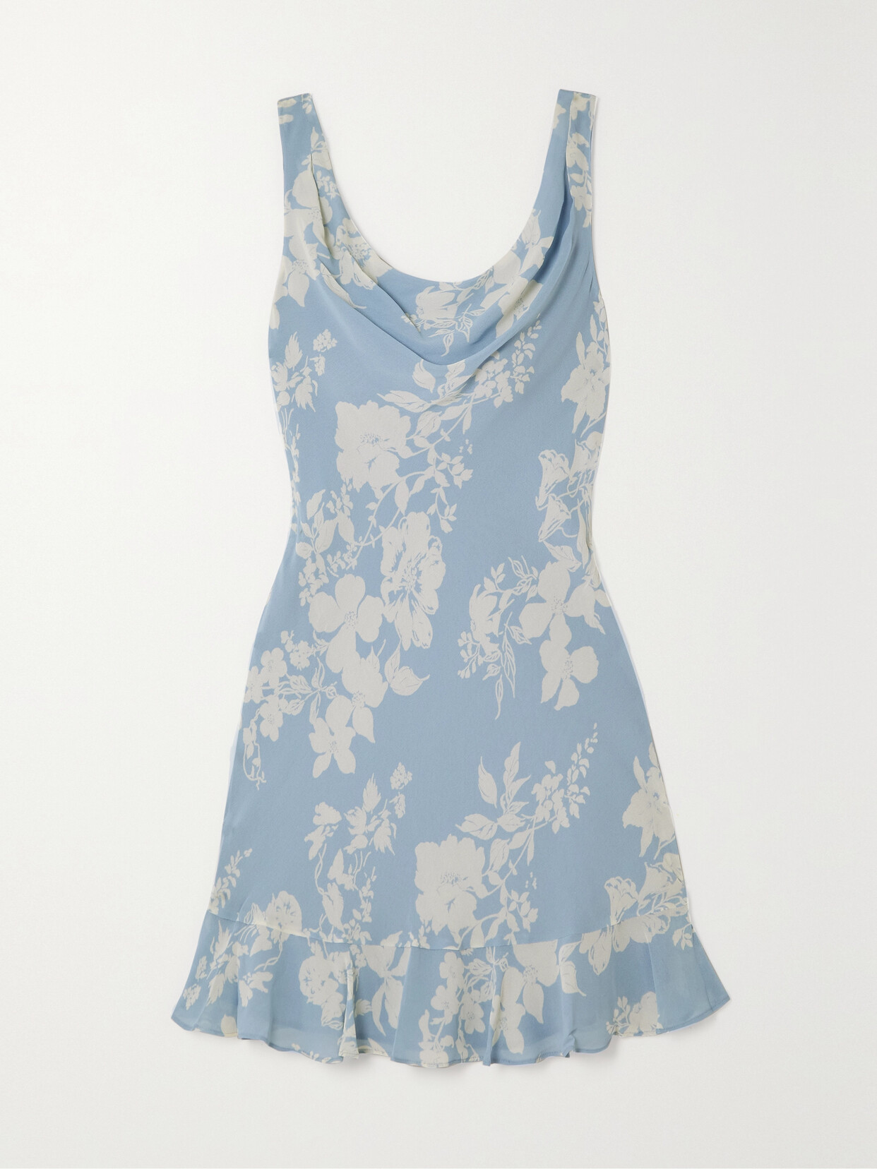 Reformation Rudie Draped Ruffled Floral-print Crepe Mini Dress