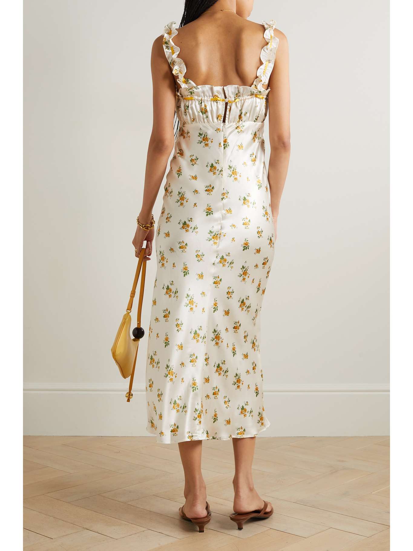 REFORMATION Erdem ruffled floralprint silkcharmeuse midi dress NET